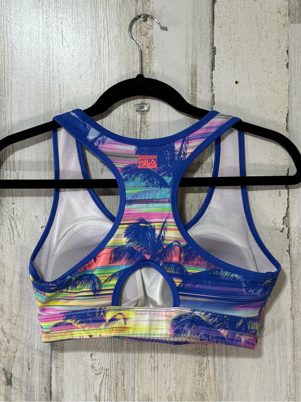Fila Sports Bra Multicolor Tropical Stripe Sports Bra with Blue Trim
